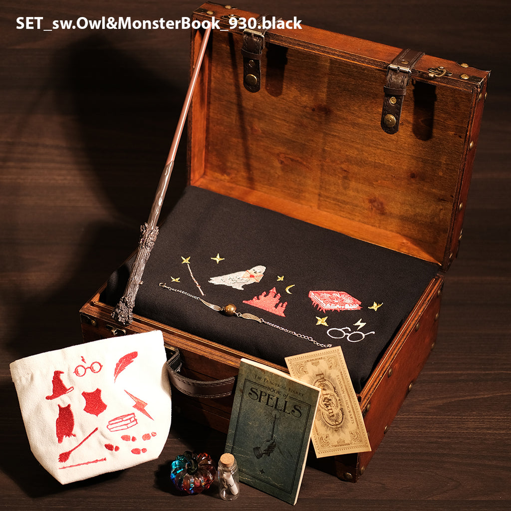 Magic Gift Set – Sweater Owl & MonsterBook 8 pieces (Black sweater + Wand + Glass pumpkin + spell book + Mini bag)