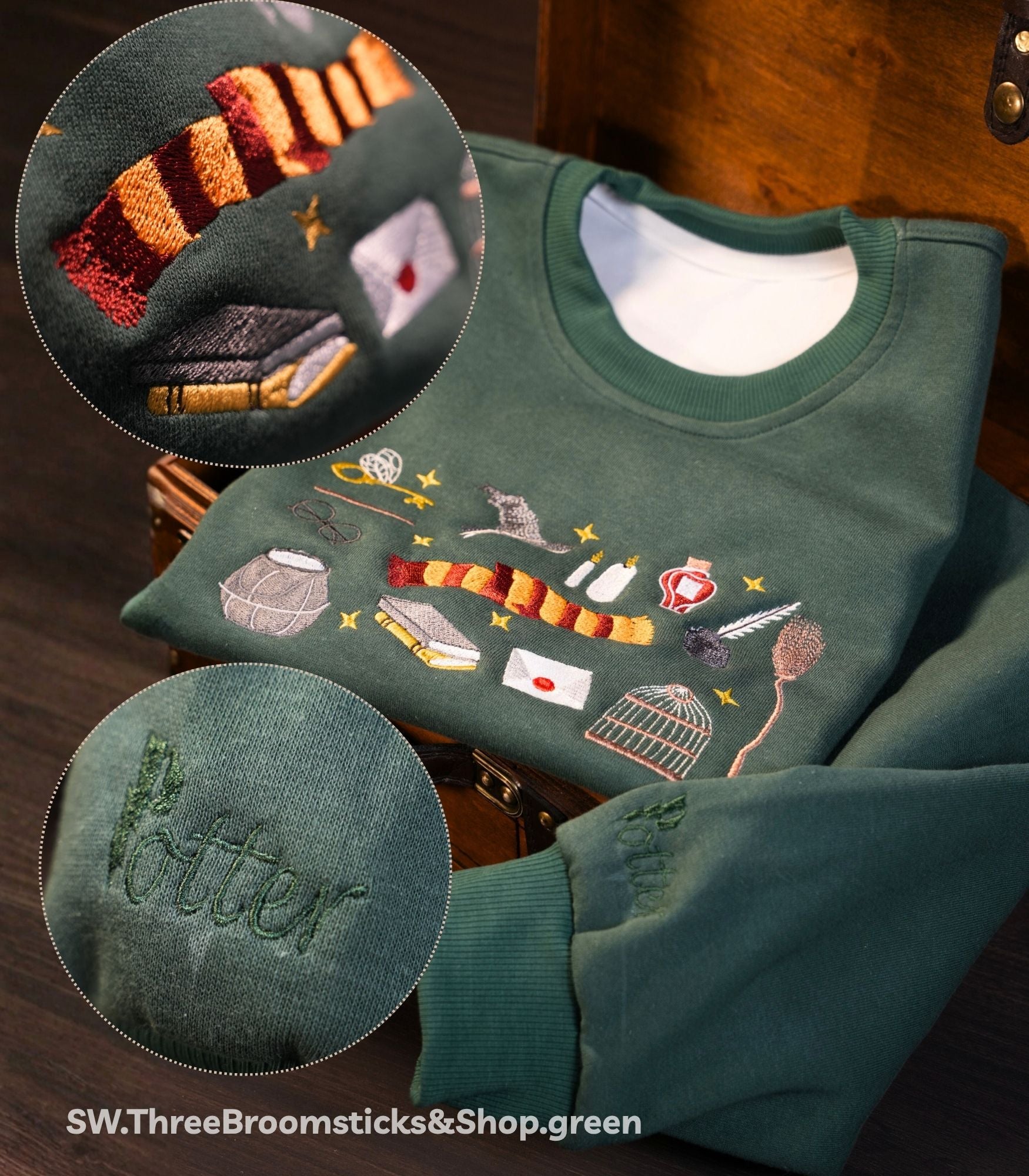 Harry's Magic Gift Set – Chest 8 Pieces (Teal Blue Robe, Wand, Large Pencil Bag, 2 Spell Books)