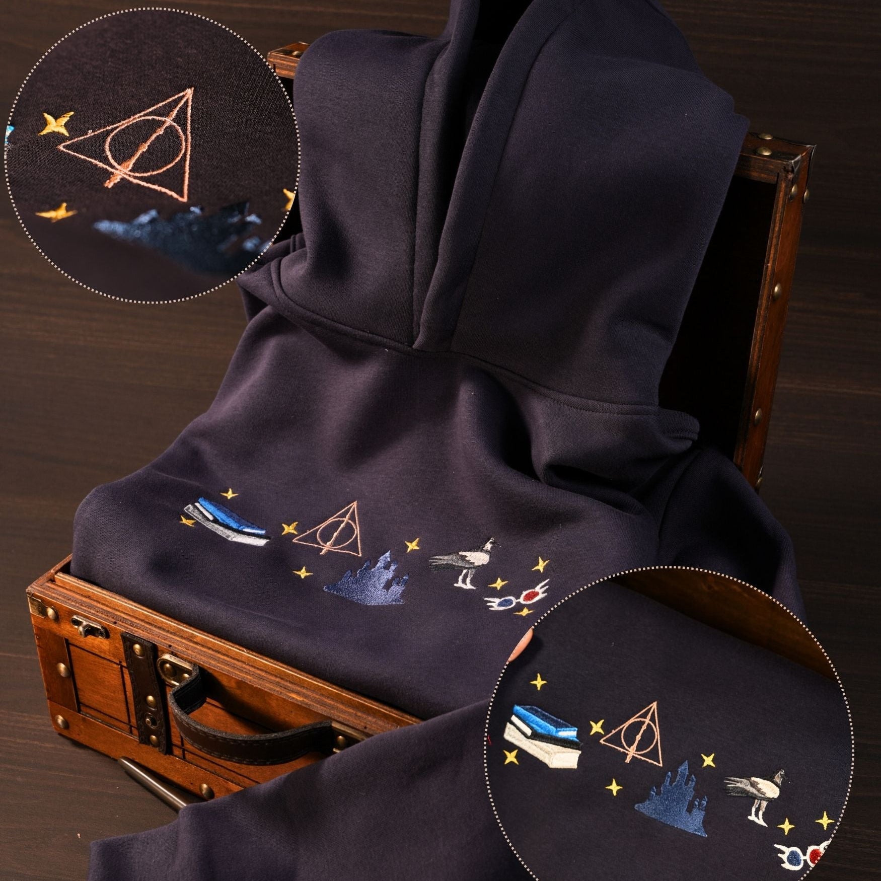 Magic Gift Set – Eagle House 10 Pieces (Navy Hoodie, Wand, Glass Pumpkin, Mini Bag, Spell Book, Handbag)