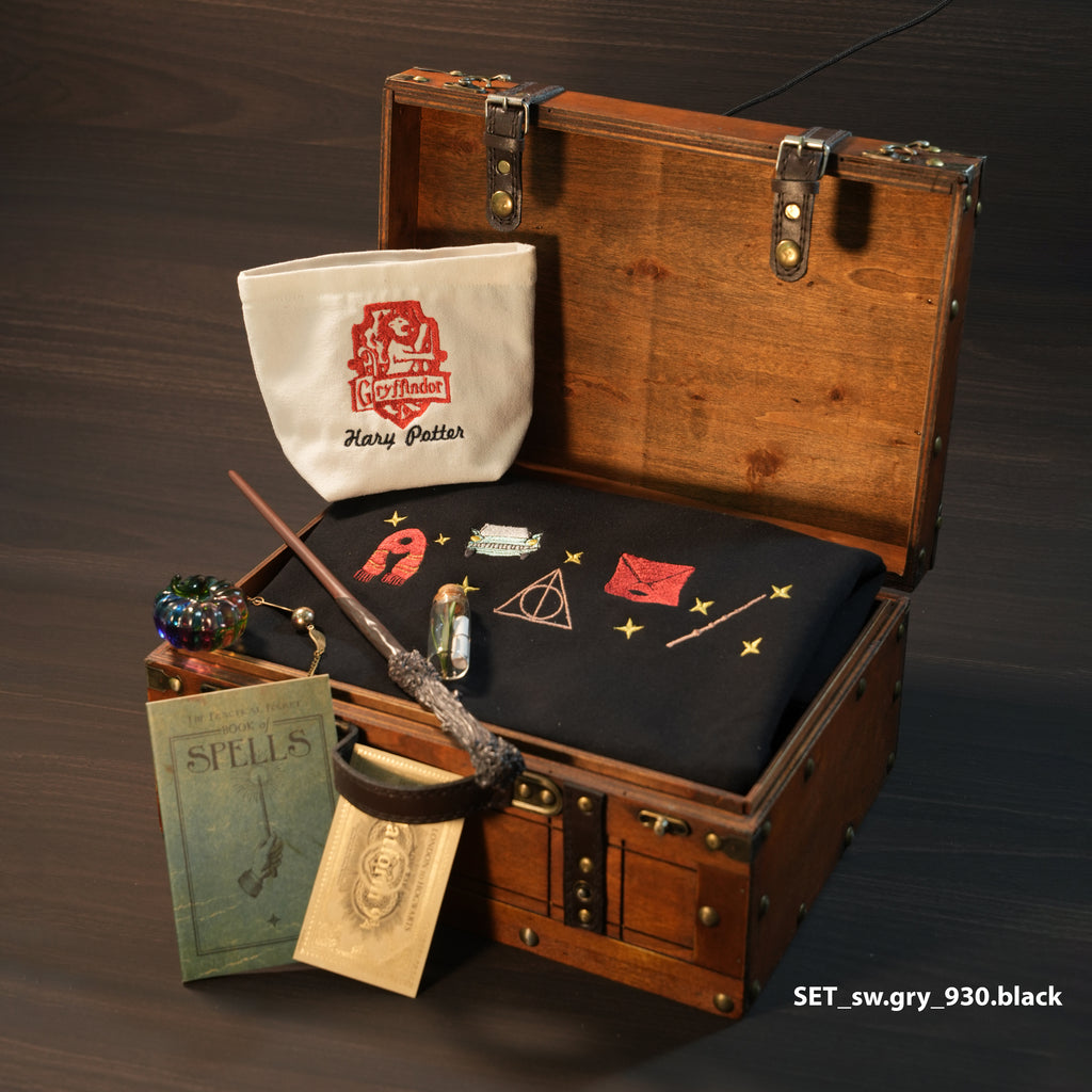Magic Gift Set – Lion House 8 pieces (Gray sweater + Wand + Glass Pumpkin + Spell Book + Mini Bag)
