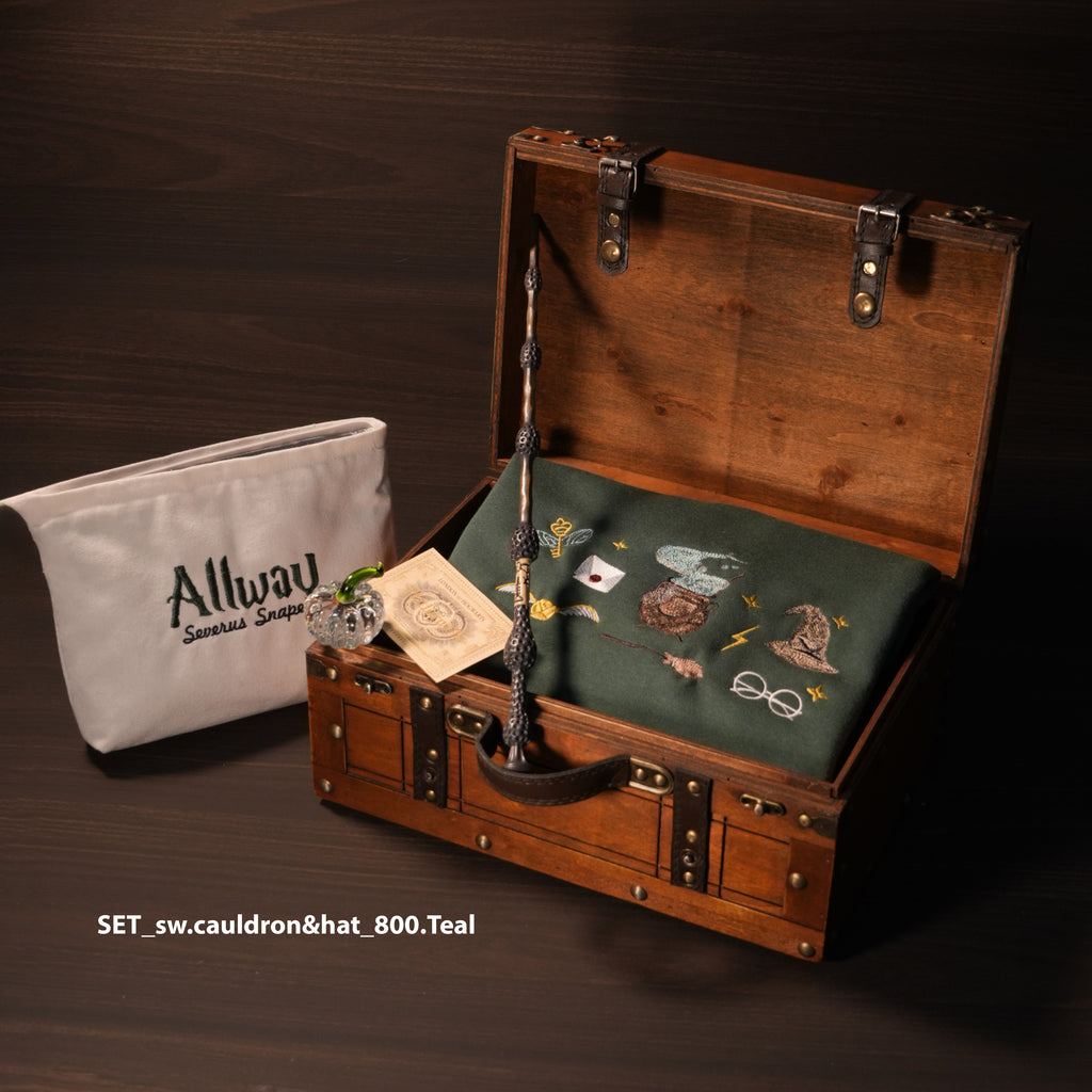 Magic Gift Set – Cauldron &amp; Hat 5 Piece (Teal Sweater, Wand, Large Pencil Bag)