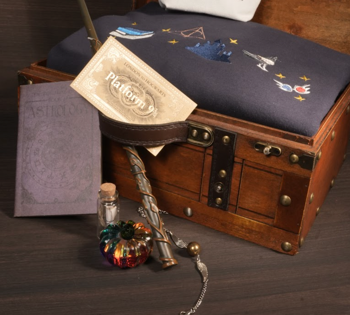 Magic Gift Set – Bird House 8 Pieces (Navy Hoodie + Wand + Glass Pumpkin + Mini Bag + Spell Book)