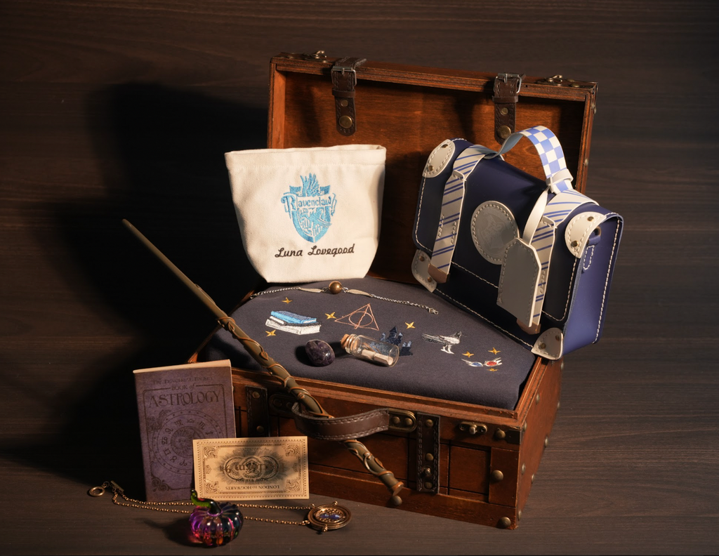 Magic Gift Set – Eagle House 10 Pieces (Navy Hoodie, Wand, Glass Pumpkin, Mini Bag, Spell Book, Handbag)