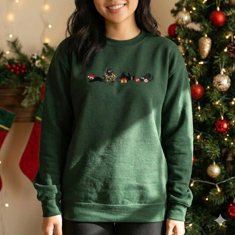 Áo Meowwy Christmas – Phiên bản Mèo Đen Giáng Sinh, tặng hình thêu cá nhân trên tay áo 🎄