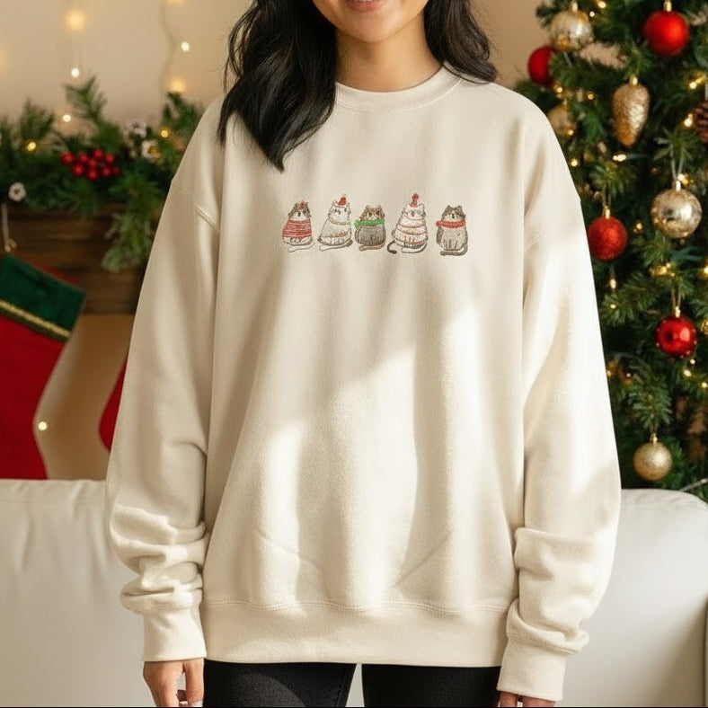 Áo sweater ngũ mèo Giáng Sinh, tặng hình thêu trên tay áo